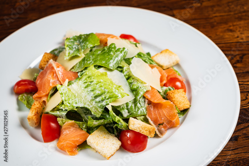 caesar salad with salmon fish