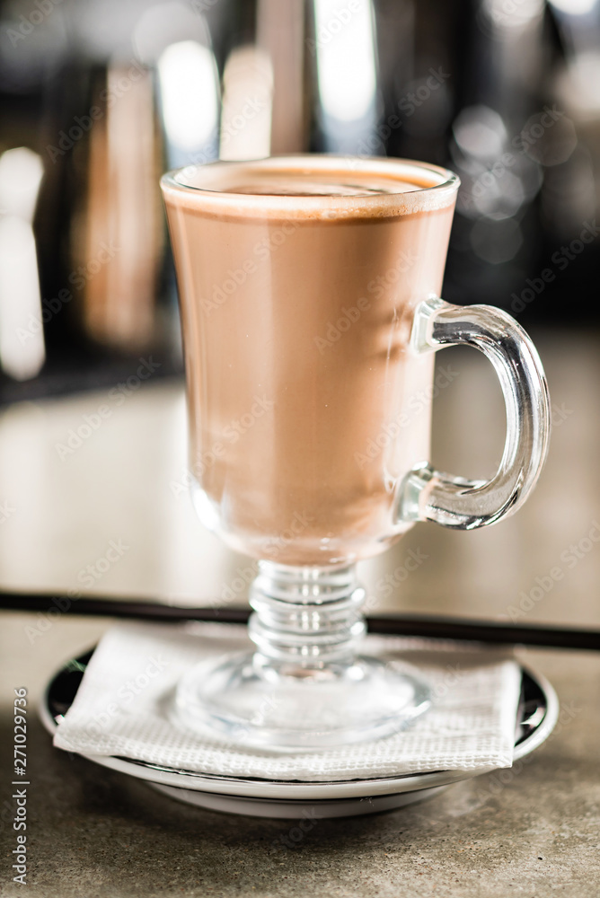 cacao with cinnamon in the cafe cacao with cinnamon in the cafe