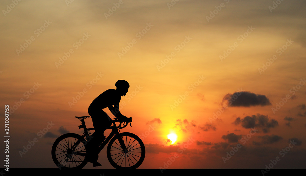 Fototapeta premium Cycling Silhouette on sunrise background