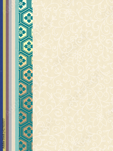 和柄 亀甲と唐草模様のフレーム素材 縦 緑 Stock Illustration Adobe Stock