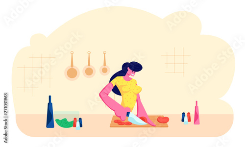 Young Adorable Woman Chopping Vegetables
