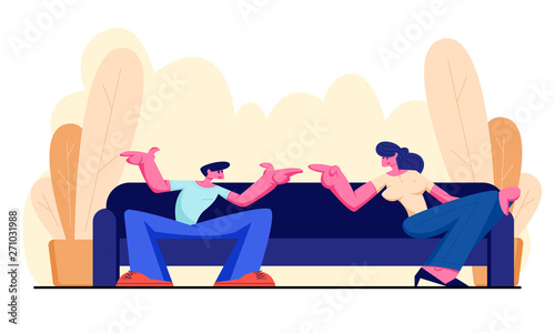 Young Man and Woman Sitting on Sofa at Home Having Active Conversation