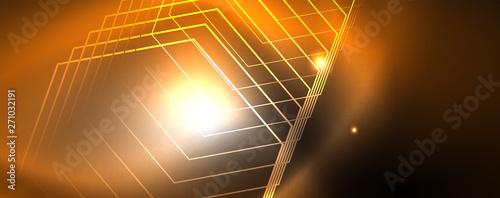 Shiny neon techno template. Neon lines background, 80s style laser rays