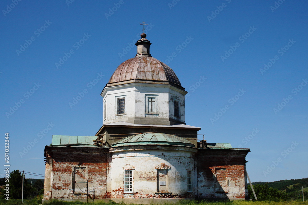 Cathedral of Christ Savior of 19th century on sunny spring day. Restoration. Travel across Russia, Saratov region. Architectural monument.