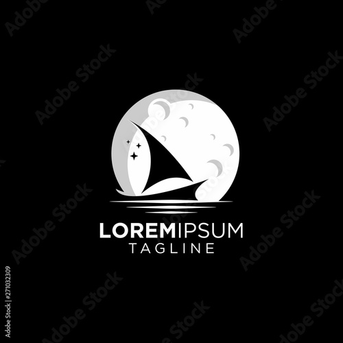 illustration boat moon vector design template