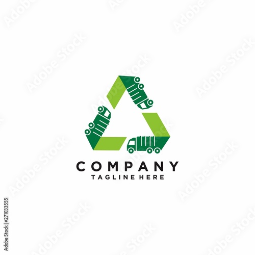 recycling garbage truck logo vector icon ilustration