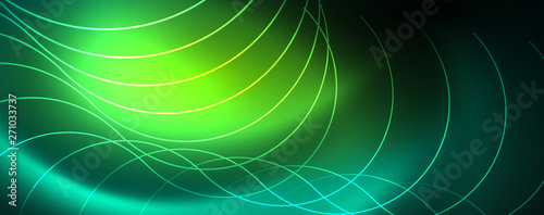 Shiny neon lines template - northern lights glowing blur lines. Futuristic style glow neon 80s disco club or night party techno template