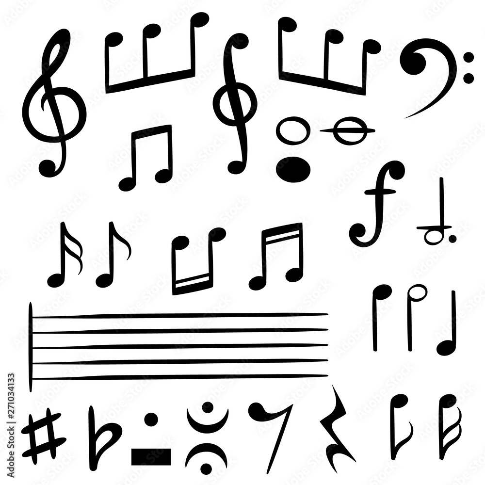 Music notes. Musical note key silhouette, treble clef sound melody art