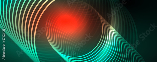 Shiny neon lines template - northern lights glowing blur lines. Futuristic style glow neon 80s disco club or night party techno template