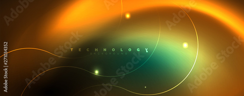 Shiny neon lines template - northern lights glowing blur lines. Futuristic style glow neon 80s disco club or night party techno template