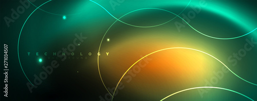 Shiny neon lines template - northern lights glowing blur lines. Futuristic style glow neon 80s disco club or night party techno template