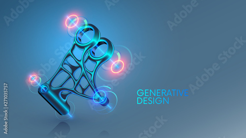 Generative design, development 3d model steel part on cad system. Industrial design mechanical item generated by computer artificial intelligence. Engineering technology concept banner. cad software.