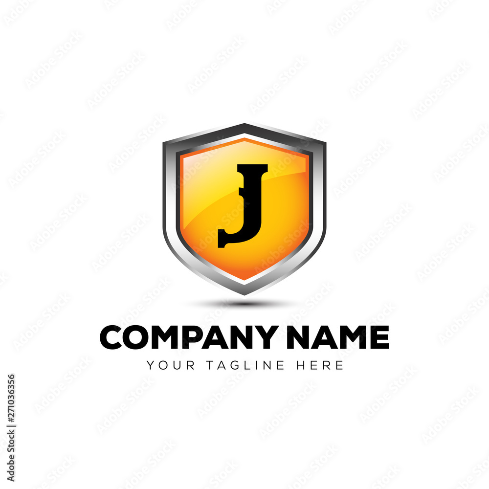 Letter J Shield Logo 3D vector template security company Letter J Shield Logo 3D vector template security company