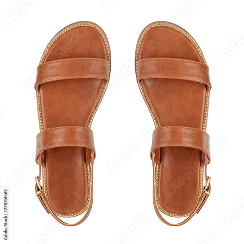 Women's brown leather sandals isolated