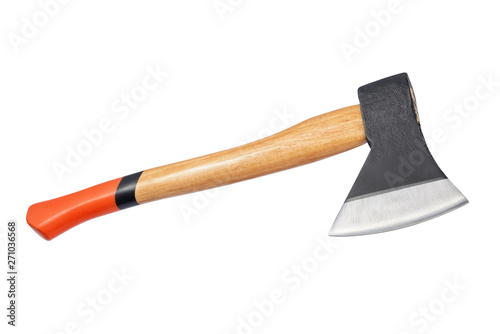 Carpenter's axe with wooden handle isolated