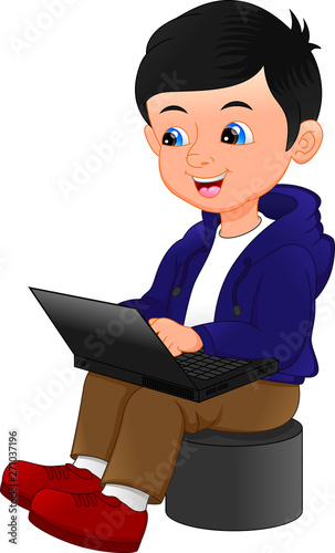cute boy using laptop