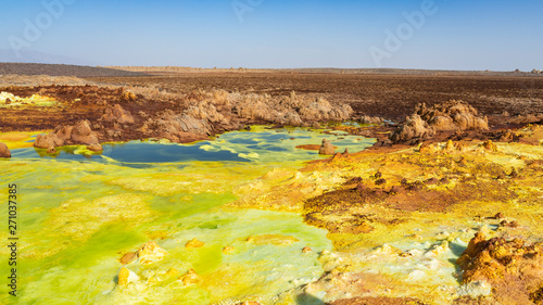 Acid ponds in Dallol site in the Danakil Depression in Ethiopia, Africa 