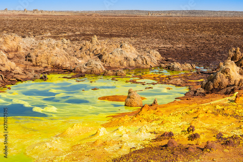 Acid ponds in Dallol site in the Danakil Depression in Ethiopia, Africa	 photo