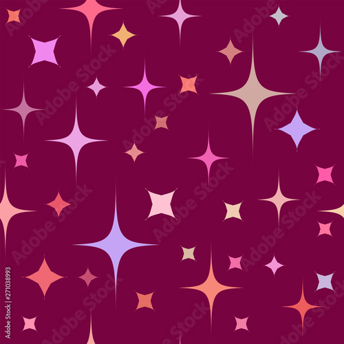 Seamless pattern with colorful stars on red background