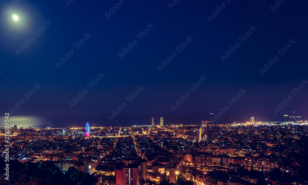 Barcelona skyline panorama at night from Turo Rovira, Catalonia, Spain. Barcelona skyline panorama at night from Turo Rovira, Catalonia, Spain.