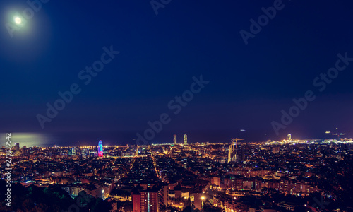 Barcelona skyline panorama at night from Turo Rovira, Catalonia, Spain. © alzamu79