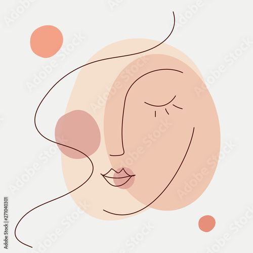 Abstract beauty woman face icon. Minimalist line art style. Editable line