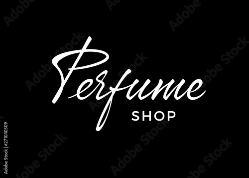 Perfume vector lettering. Handwritten text label. Freehand typography design