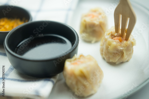 Chinese steamed shrimp dumplings.