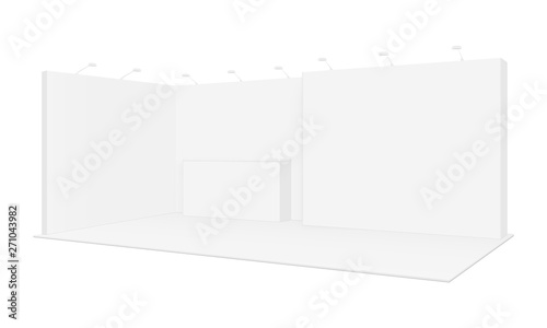 Exhibition display booth mockup - side view. Promotional equipment for event or fair. Vector illustration