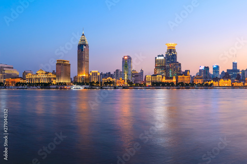 Beautiful city skyline night scene at the Bund Shanghai
