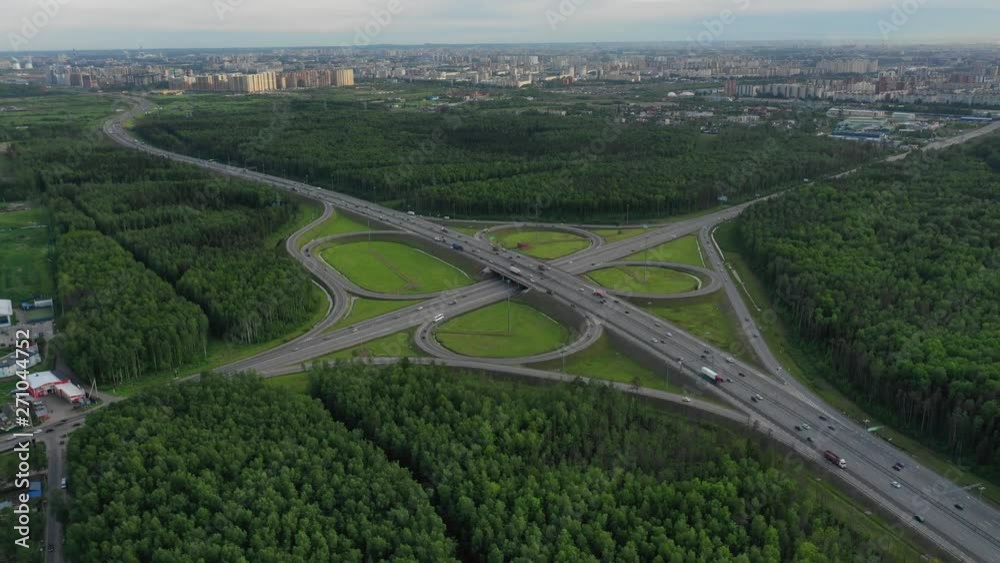Aerial drone hyper lapse or time lapse video of popular highway of Attiki Odos multilevel