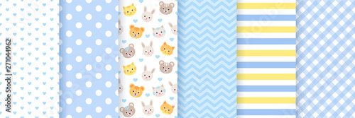 Baby boy pattern seamless. Baby shower backgrounds. Vector. Cute blue pastel patterns for invitation, invite templates, cards, birth party, scrapbook. Set illustration.