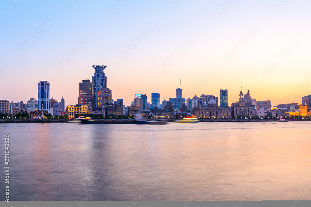 Beautiful city skyline night scene at the Bund,Shanghai