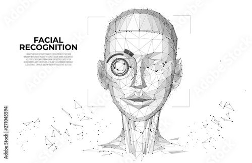 Facial Recognition System concept. Face Recognition. Cyber women, Robot face. biometric scanning, 3D scanning. Face ID. Identification of a person. Polygon vector wireframe concept