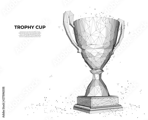 Trophy cup from lines and triangles, point connecting network on white background. champion's cup. Polygon vector wireframe concept, mesh art