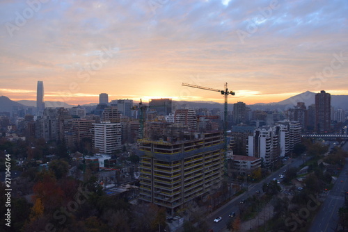 City landscape and sunset in Santiago, Chile