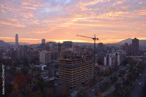 City landscape and sunset in Santiago, Chile