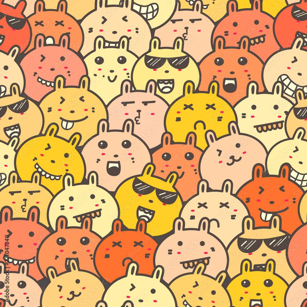 Seamless pattern with lovely bunny background, Cute rabbit doodle art for kids, Vector illustrations for gift wrap and fabric design. Seamless pattern with lovely bunny background, Cute rabbit doodle art for kids, Vector illustrations for gift wrap and fabric design.