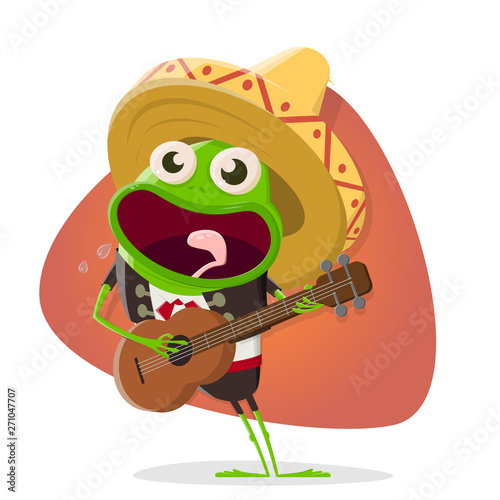 funny cartoon frog as mexican mariachi