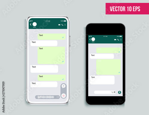 Mobile ui kit messenger. Mobile Phone. Chat app template. Modern realistic white and black smartphone. Social network concept. 