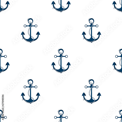 Ship anchor with chain. Marine seamless pattern