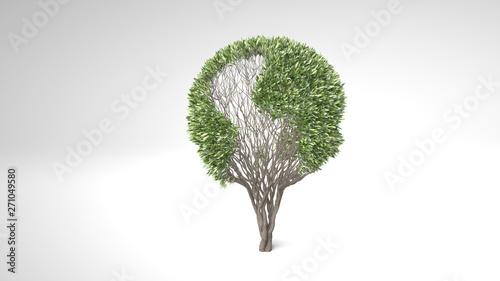 Fototapeta Naklejka Na Ścianę i Meble -  Growing tree, forming globe shape with leaves. 3D rendering.