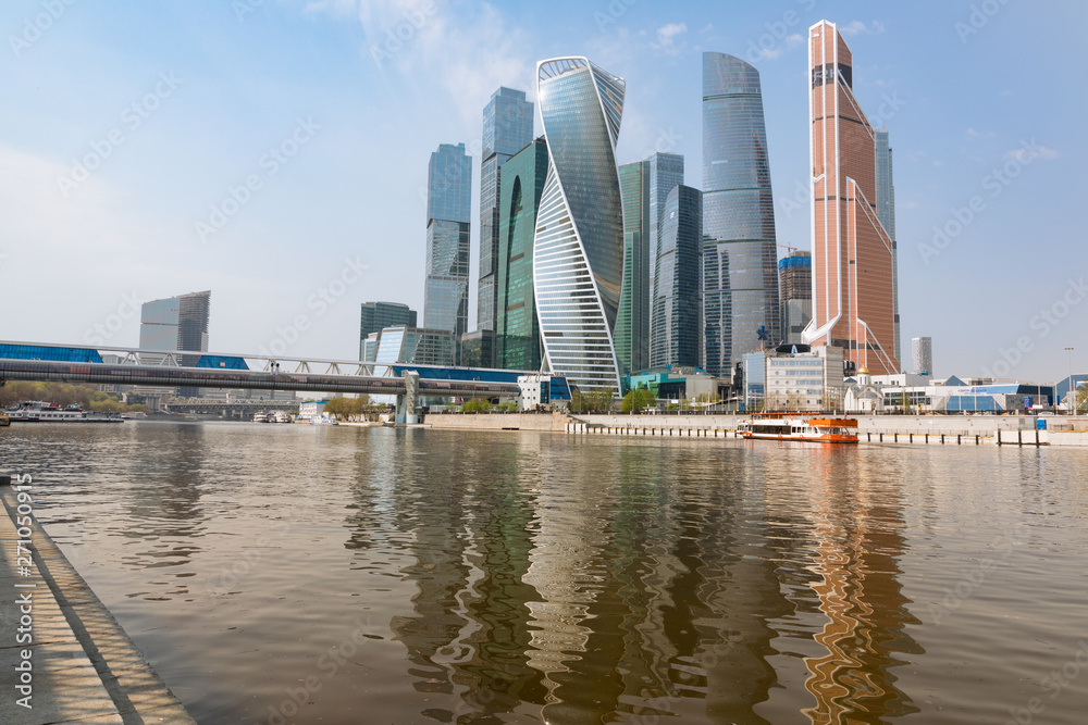 Obraz premium Moscow. Russia. 06/02/2019 Moscow City skyline. Moscow International Business Centre at day time with Moskva river. Panoramic view of business center Moscow City