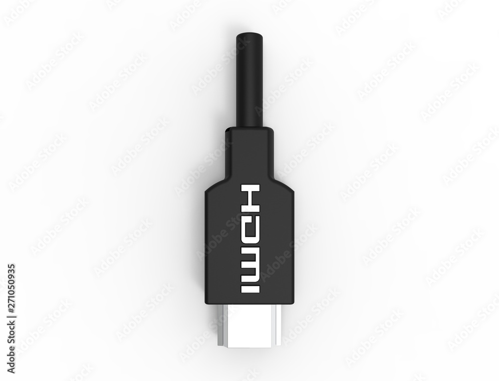 3D rendering of a black HDMI cable isolated on white background 3D rendering of a black HDMI cable isolated on white background