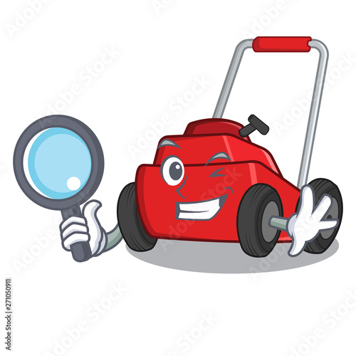 Detective lawnmower isolated with in the cartoon