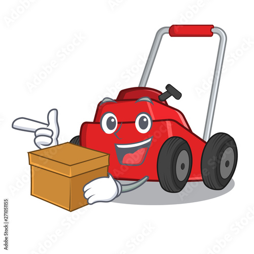 With box lawnmower isolated with in the cartoon