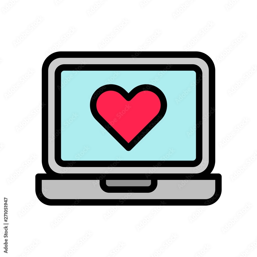 Laptop with heart vector, Social media filled editable stroke icon