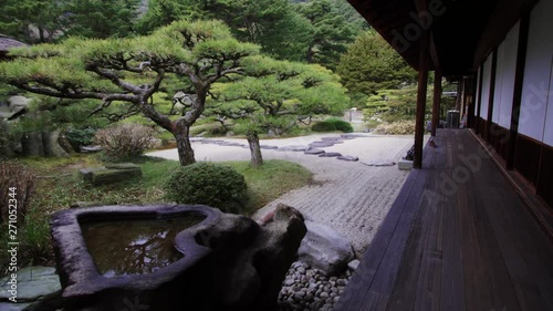 View the Japanese zen garden from the old tea room. photo