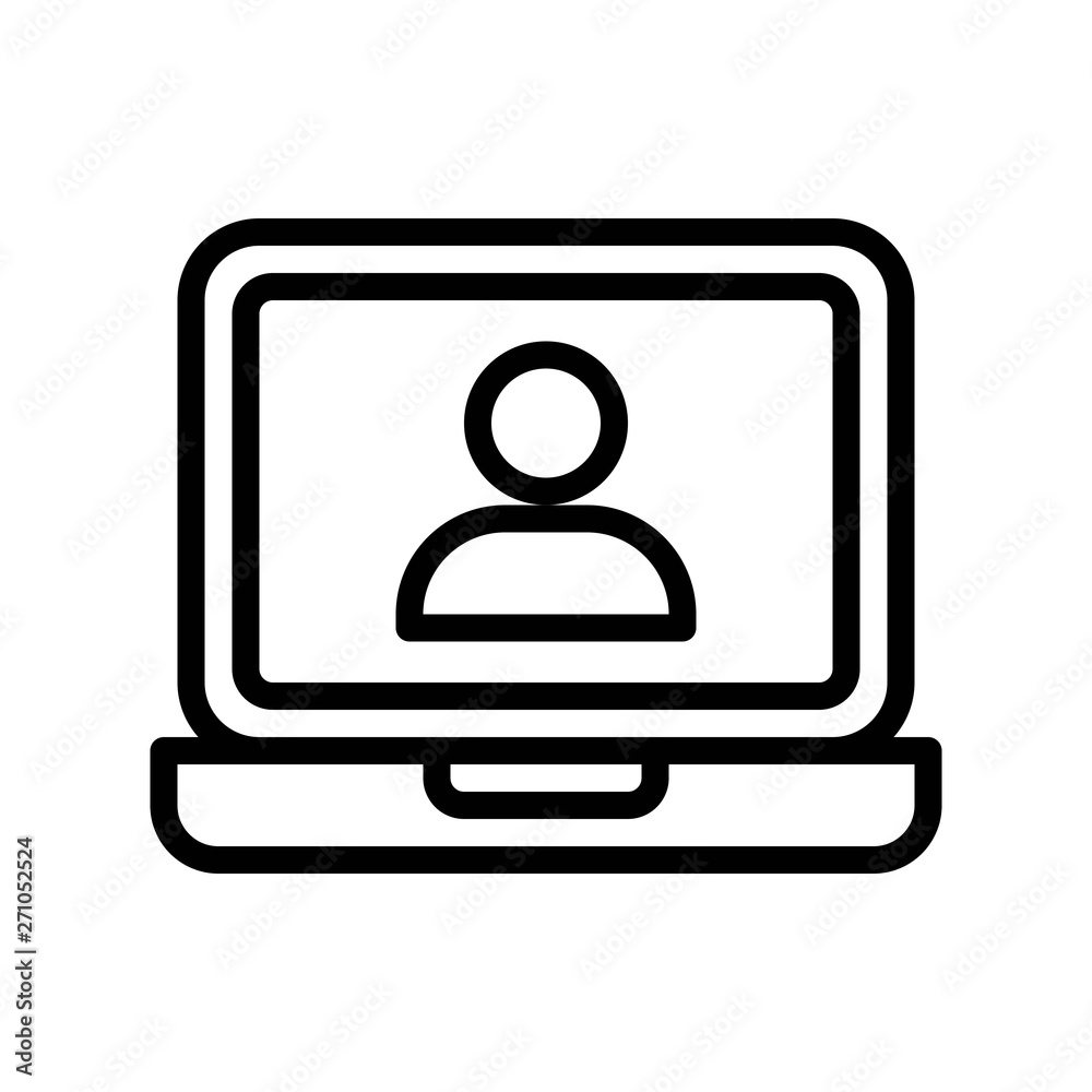 Laptop with user vector, Social media line style icon Laptop with user vector, Social media line style icon