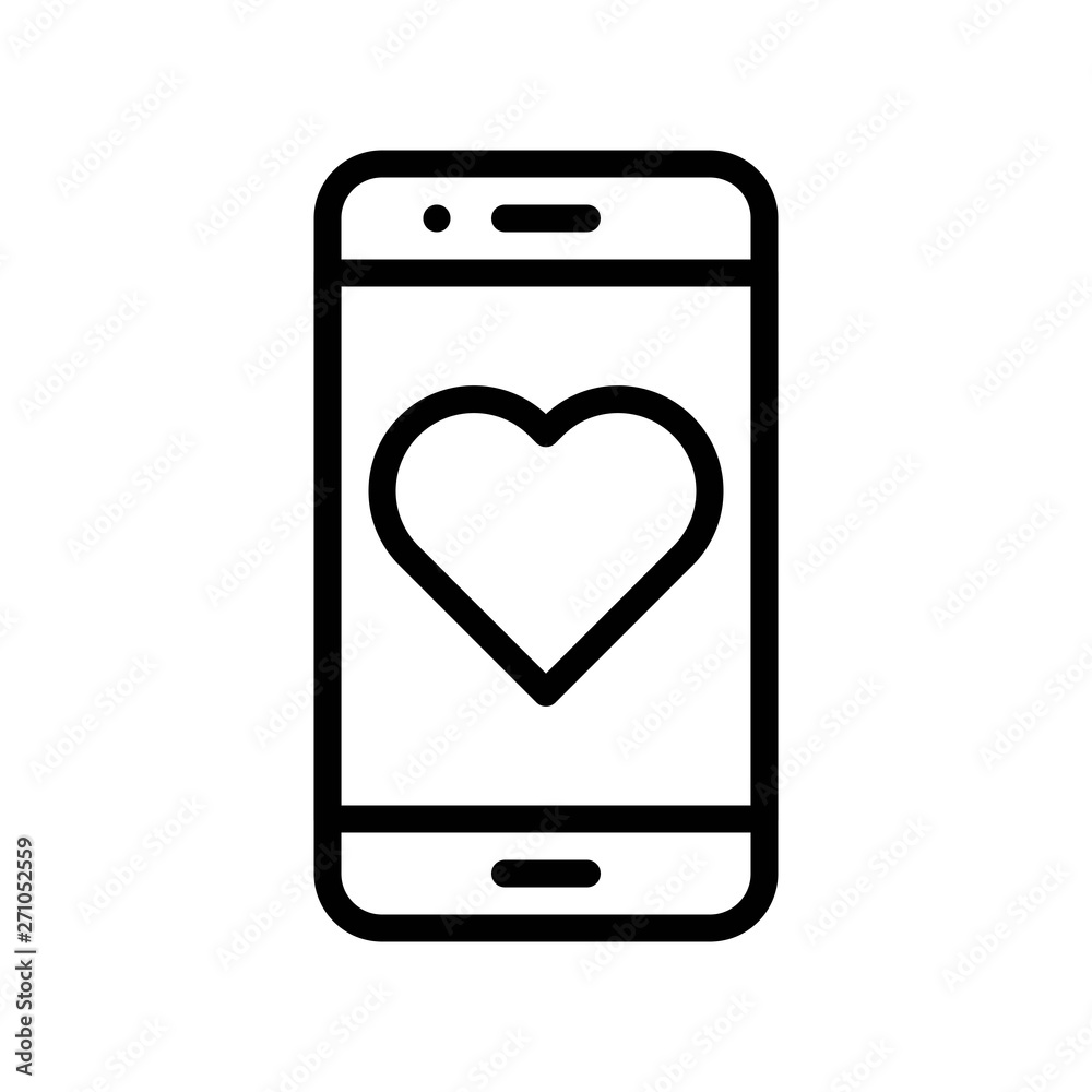 Mobile phone with heart vector, Social media line style icon Mobile phone with heart vector, Social media line style icon